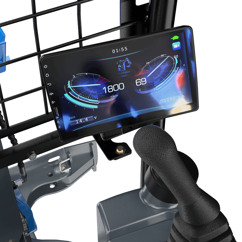 Display hytt Minigrävare Rippa R18 Pro Minigrävare Rippa R18 Pro - Breddbara larver, bomsväng, pilot joysticks, motvikt, hydrauliskt snabbfäste, hydraulisk tumme, planerskopa med tilt, smalskopa, tjälkrok, kratta, jordborr.